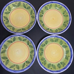 Set of Four Caleca Girasole Plate Soup Bowls Made in Italy Hand Painted 8.5"